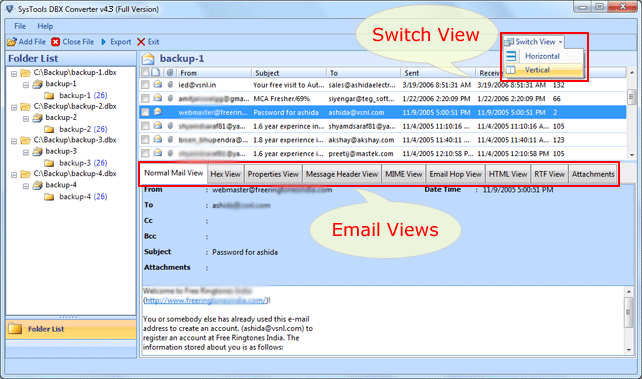 Click to view DBX to Outlook Converter 3.2 screenshot