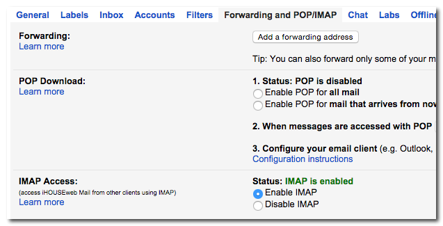 enable imap or pop3